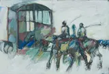 Pam Guhrs Carr, Polo Players, oil and pastel on paper