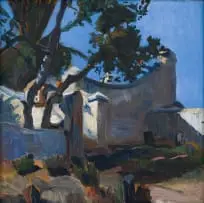 Florence Zerffi, Rustic Landscape under a Clear Blue Sky, oil on panel