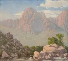 Vera Volschenk, Aasvoëlkrans in Cogmans Kloof - Montague C.P. (Vulture Cliff in Cogmans Kloof – Montagu), 1938, oil on canvas