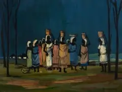 Jan Dingemans, Figures Carrying Baskets, oil on board