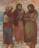 Amos Langdown, Fisher Women, 1992, oil on unstretched canvas laid down on board