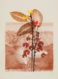 George Boys, Cosmos with Autumn Leaves, mixed media print on paper