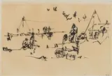 Walter Battiss, Figures in a Landscape, ink on paper