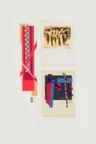 Peter Clarke, Abstract Composition in Red; Botanical Forms; Abstract in Red, Purple and Black, three, (1) collage on paper laid down on board; (2) etching on paper laid down on board; (3) collage on paper laid down on board