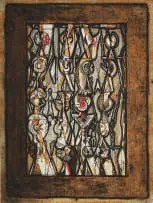 Dirk Meerkotter, Abstract Figures, etching on paper laid down on board