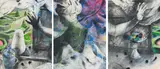 Louis Jansen van Vuuren, Still Life with Hands and Figure, triptych, pastel on paper
