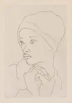 François Krige, Portrait of a Woman in a Headscarf, etching on paper