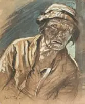 Dorothy Kay, Portrait of a Man, gouache and charcoal on paper laid down on board