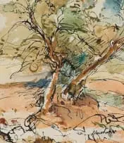 Nico Roos, Landscape, 1971, ink and watercolour on paper