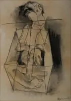 Harold Rubin, Abstract Figure, charcoal on paper