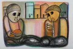Godfrey Ndaba, Figures and Landscapes, 2008, pastel on paper laid down on board