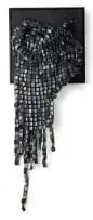 Maurice Mbikayi, Untitled I, 2026, found computer keys and thread on found denim laid down on board
