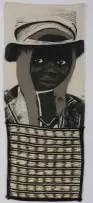 Steven Cohen, Small Boy with Big Dreams, hand-coloured silkscreen on Transkei fabric, safety pins