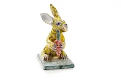 Hannes Basie Gerhardus, Yellow Rabbit with a Carrot, 2002, painted and glazed ceramic