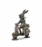 Carol Cauldwell, Rabbit with Goggles on a Vespa, painted and patinated bronze with wax