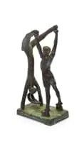 Guy Du Toit, Man and Upside Down Hare, bronze with a brown patina
