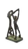 Guy Du Toit, Man and Upside Down Hare, bronze with a brown patina
