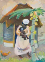 Maggie Laubser, Vrou en Kind (Woman and Child), gouache, pencil and watercolour on paper