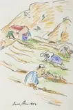 Irma Stern, Harvesters on a Hill, 1963, ink and pastel on paper