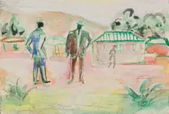 Gerard Sekoto, The Conversation, watercolour on paper laid down on board