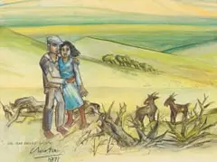 Peter Clarke, We Are Never Alone, 1971, watercolour and gouache on paper