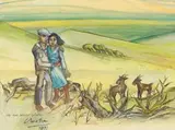 Peter Clarke, We Are Never Alone, 1971, watercolour and gouache on paper