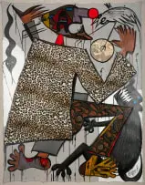 Blessing Ngobeni, Return of Descendants II, 2023, mixed media on unstretched canvas laid down on board