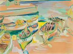 Irma Stern, Fishing Boats on the Shore, 1943, gouache on paper