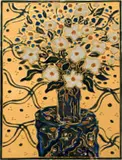 Esias Bosch, Still Life with Flowers in a Vase, painted and glazed ceramic tile with gold lustre