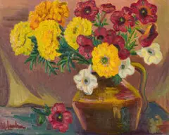 Maggie Laubser, Still Life with Flowers, oil on canvas laid down on board