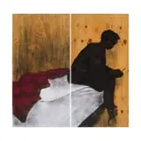 Serge Alain Nitegeka, Black Subject, 2009, charcoal and acrylic on crate