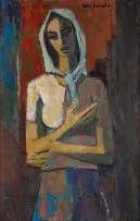 Maurice van Essche, Woman with Folded Arms, oil on board