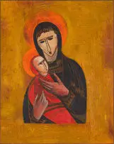 Cecil Skotnes, Madonna and Child, 1972, carved, incised and painted wood panel