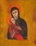 Cecil Skotnes, Madonna and Child, 1972, carved, incised and painted wood panel