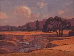 Jacobus Hendrik Pierneef, Landscape with Riverbed, oil on board