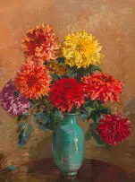 Robert Gwelo Goodman, Dahlias in a Celadon Vase, oil on canvas