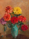 Robert Gwelo Goodman, Dahlias in a Celadon Vase, oil on canvas