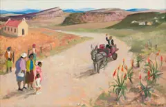 Marjorie Wallace, Rural Scene with Donkey and Cart, oil on canvas