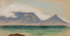Pranas Domšaitis, Table Mountain Bay Scene with Rolling Clouds, pastel on paper