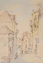 Gregoire Boonzaier, Street Scene with Figures, 1980, watercolour on paper
