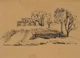 Jacobus Hendrik Pierneef, Mission, Mamre, 1948, pen and ink on paper laid down on board