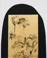 Pierre Vermeulen, Untitled, 2021, gold leaf imitate, sweat, acrylic and shellec on linen