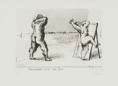William Kentridge, Preparing for the Day, Little Morals Series, 1991, aquatint, drypoint, engraving and etching on paper