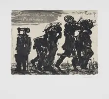 William Kentridge, Something Has Been Postponed, 2019, coffee-lift aquatint and drypoint on paper