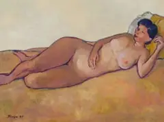 François Krige, Reclining Nude, 1989, oil on canvasboard