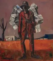 Maurice van Essche, Traveller (recto); Couple (verso), oil on board