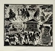 Caiphas Nxumalo, Faroah's Deam (sic), linocut on paper