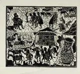 Caiphas Nxumalo, Faroah's Deam (sic), linocut on paper