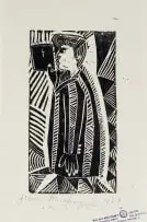 John Muafangejo, Preacher, 1969, linocut on paper