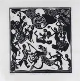 Ephraim Ziqubu, The Hunt, linocut on rice paper